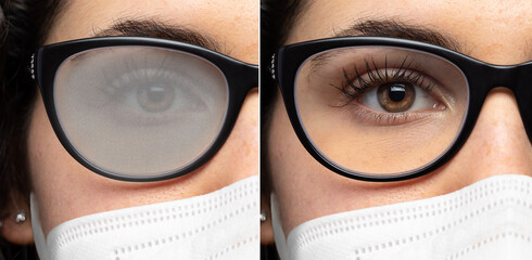 glasses fogged up before and after using a product to avoid fogging