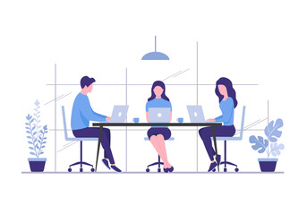 Office people teamwork coworking. Communication and brainstorming. Colored flat vector illustration. Isolated on white background.