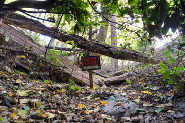 Private property signage in the forest of Tacoma, Washington.