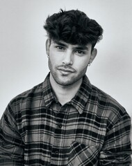 Young hispanic man posing with relaxed expression looking to the camera.