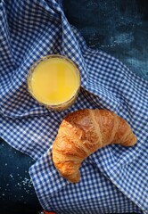 Flat Lay French Croissant and Orange Juice