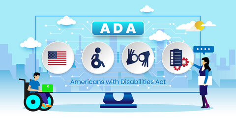 ADA americans with disabilities act concept With icons. Cartoon Vector People Illustration