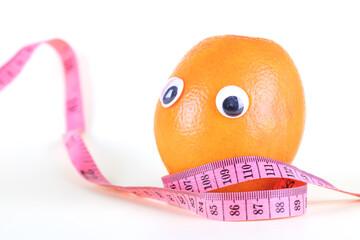 Weight loss plan composed of anthropomorphic oranges and soft rulers