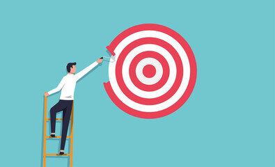 Businessman painting a big target with paint roller. Ambitious and determination concept vector illustration.