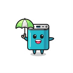 cute power bank illustration holding an umbrella