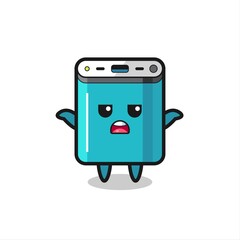 power bank mascot character saying I do not know