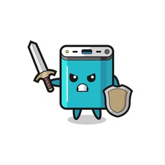 cute power bank soldier fighting with sword and shield