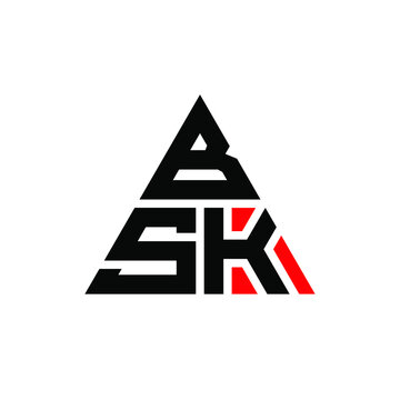 BSK triangle letter logo design with triangle shape. BSK triangle logo design monogram. BSK triangle vector logo template with red color. BSK triangular logo Simple, Elegant, and Luxurious Logo. BSK 