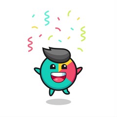 happy chart mascot jumping for congratulation with colour confetti