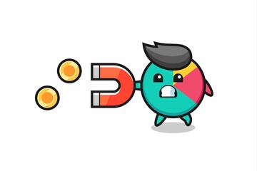 the character of chart hold a magnet to catch the gold coins