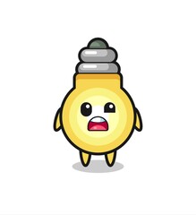 the shocked face of the cute light bulb mascot