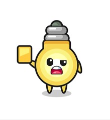cartoon light bulb character as a football referee giving a yellow card