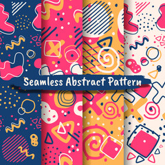 Collection of seamless abstract patterns with trendy hand drawn