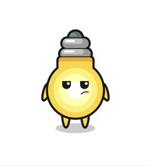 cute light bulb character with suspicious expression