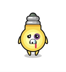 injured light bulb character with a bruised face