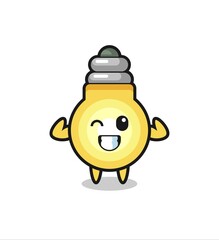 the muscular light bulb character is posing showing his muscles