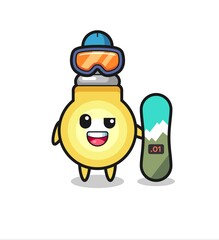 Illustration of light bulb character with snowboarding style
