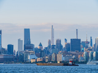 Firework ship and the famous Manhattan skyline