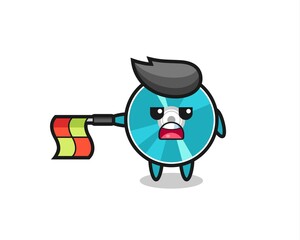 optical disc character as line judge hold the flag straight horizontally