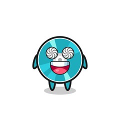 cute optical disc character with hypnotized eyes