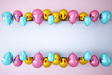 Balloons flying for party in wall background. 3D illustration, 3D rendering