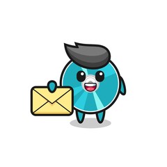 cartoon illustration of optical disc holding a yellow letter