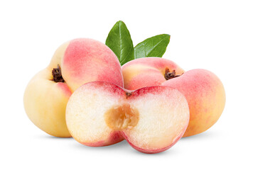 Fototapeta na wymiar Ripe chinese flat peach fruit isolated on white
