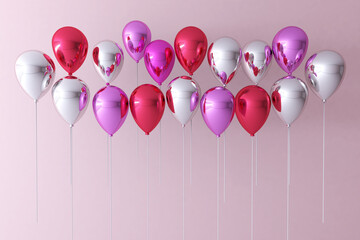 Balloons flying for party in wall background. 3D illustration, 3D rendering	
