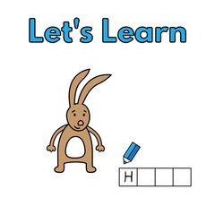 Cartoon hare learning game for small children - write the word. Vector illustration for kids