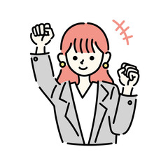 手をあげて喜ぶ元気な女性のイラスト