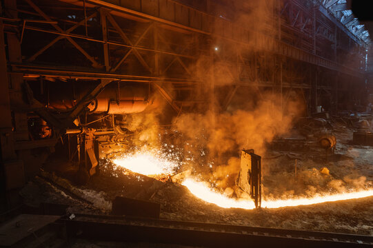 Blast Furnace, Cast Iron Production. Metal Poured Out Of The Metallurgical Furnace