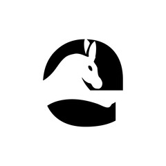 letter E with horse negative shape logo design vector
