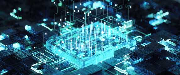 concept cyberpunk chip motherboard artificial intelligence  concept  Neural Network
