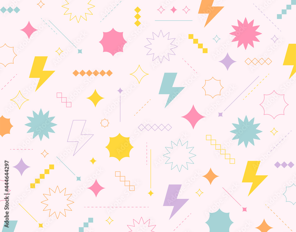 Poster cute shapes of lightning and flashing shapes are freely arranged. simple pattern design template.