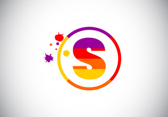 Initial S monogram letter alphabet in a circle with brush splash. Font emblem. Modern vector logo design for painting business and company identity.