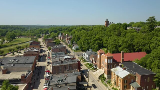 Flying over Rural Town in Midwest USA. Galena, Illinois