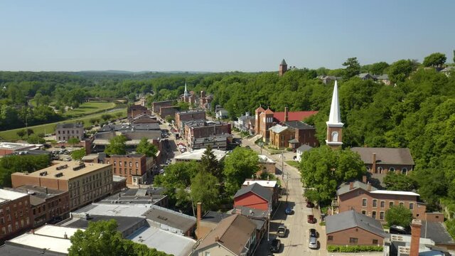 Aerial View of Classic Small Town USA. Galena, Illinois