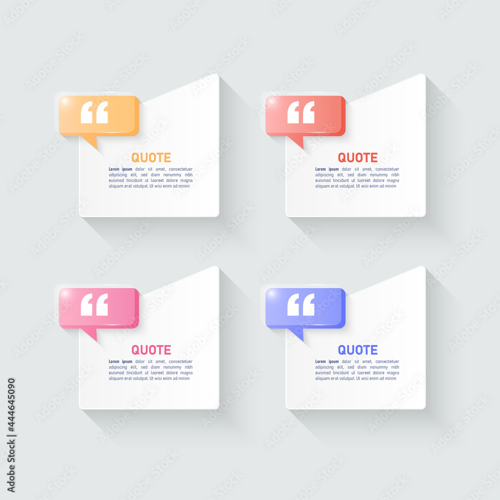 Poster modern quote frames template, minimal white speech bubbles with quotation marks.