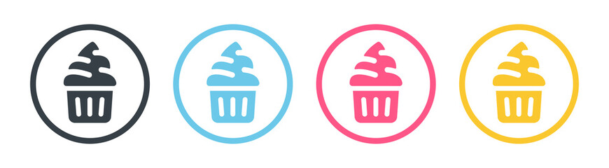 Cupcake icon set in different color. Dessert concept