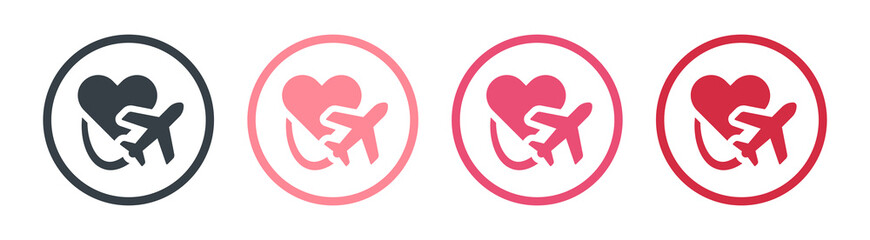 Honeymoon trip icon, containing plane with love and direction symbol concept.
