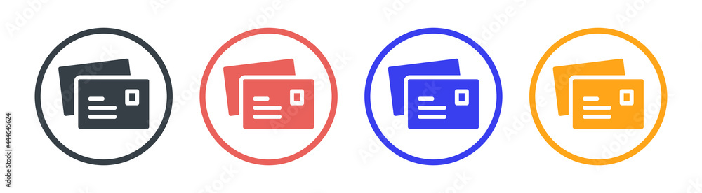 Poster postcard icon set on button sign. postcard with stamp icon vector illustration