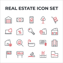 real estate set icon, isolated real estate set sign icon, vector illustration