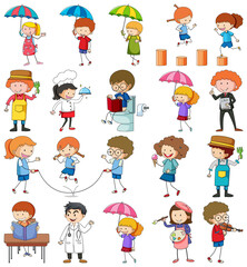 Set of different doodle kids cartoon character