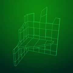 Destroyed building ruin and concrete, war destruction concept. Wireframe low poly mesh vector illustration.