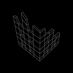 Destroyed building ruin and concrete, war destruction concept. Wireframe low poly mesh vector illustration.