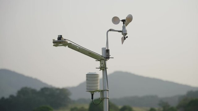 Close view of an anemometer in the rainforest.