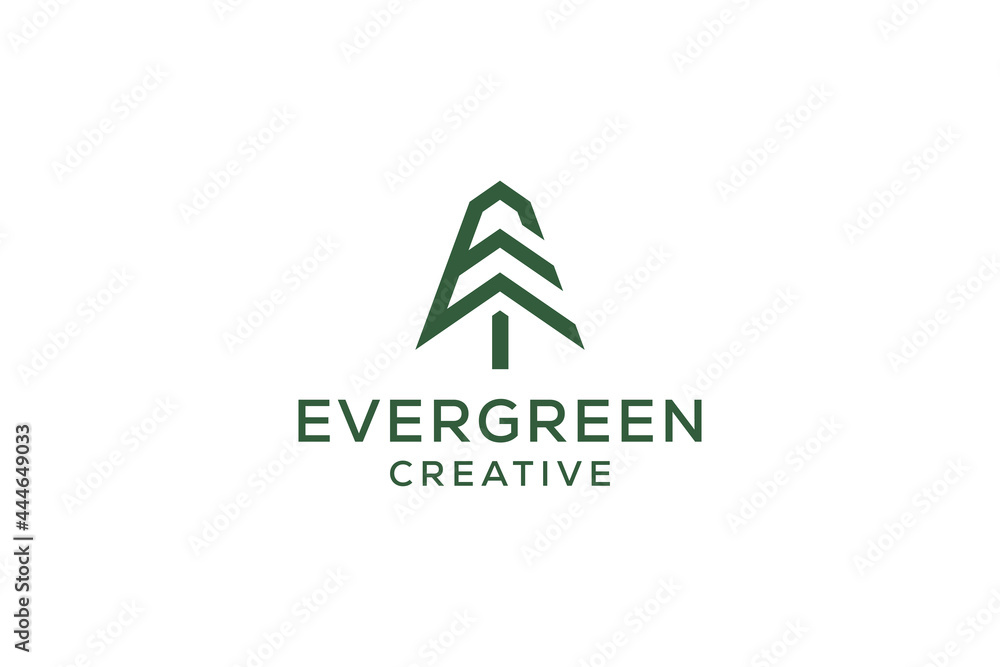 Wall mural Letter E pine evergreen. fir hemlock spruce conifer cedar coniferous cypress larch pinus tree forest vintage retro hipster line art Logo design