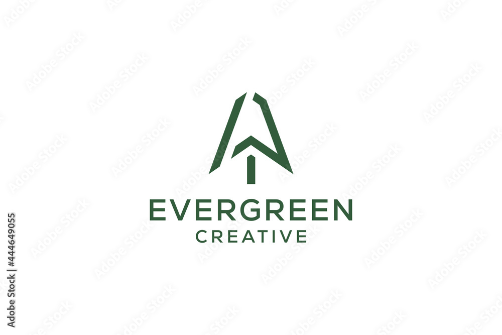 Wall mural Letter J pine evergreen. fir hemlock spruce conifer cedar coniferous cypress larch pinus tree forest vintage retro hipster line art Logo design