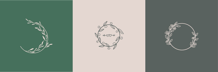 Circle floral ornaments for logotype collection