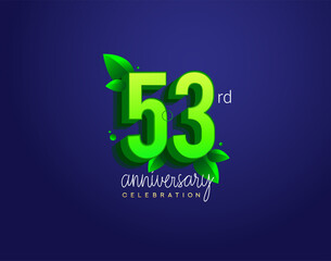 53rd anniversary logotype with leaf and green colored, isolated on blue background.